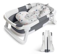 Baby Bath Tub Foldable Bathtub, Collapsible Toddler Bath Tubs with Baths Support Cushion Pad Seat Mat, Anti-Slip Portable Travel Shower Bathing Basin
