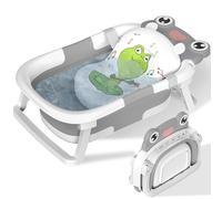 Baby Bath Tub Foldable,Bathtub Essentials for Newborn with Collapsible Bath Support and Non Slip Bath Seat Cushion Stand Pad,Folding Infant Baths Tub to Toddler 0-6-12 Months Portable Travel(Grey)