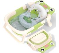 Baby Bath Tub Foldable,Bathtub Essentials for Newborn with Collapsible Bath Support and Non Slip Bath Seat Cushion Stand Pad,Folding Infant Baths Tub to Toddler 0-6-12 Months Portable Travel (Green)