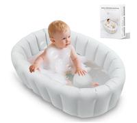 Baby Bath Tub Inflatable, Baby Bath Essentials for Newborn 0-12 Months Portable Travel Infant Toddler Bath Foldable Non-Slip Shower Basin Mini Air Swimming Pool with Built-in Air Pump, Grey