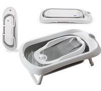 Baby Bath Tub with Bath Stand, 81 x 40 x 24 cm, Ergonomic Baby Bath with Foldable Bath Stand, Foldable Bathtub with Non-Slip, Folding Bathtub for Newborns ，Grey