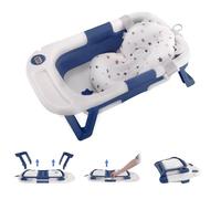 Baby Bathtub, Collapsible Newborn Bathtub for Infant to Toddler 0-24 Months with Soft Cushion and Thermometer,Portable Travel Newborn Tub with No-Slip Feet, Baby Shower Gifts (Blue)