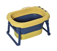 Baby Bathtub Foldable Plastic Yellow 75.3x55.4x43cm 2-in-1 Secure w/ Stool 0-6yr