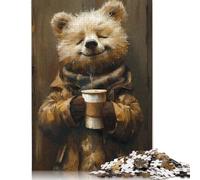 Baby Bear Drinking Coffee Paper Jigsaw Puzzles 1000 Pieces Jigsaw Creative Rectangular Large Family Puzzle Game Artwork for Adults Teens 1000pcs (75x50cm)