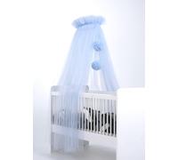 Baby Bed Canopy Made of Tulle, Bed Canopy for Baby Cot, Princess Baby Cot, Side Cot Baby, Mosquito Net, Baby Room Decoration, Canopy Children's Room 165 cm Long, with Pompoms, Taupe (Baby Blue)