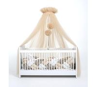 Baby Bed Canopy Made of Tulle for Cot, Princess Side Cot, Mosquito Net, Room Decoration, Children's Room 165 cm Long, With Pompoms, Taupe (Nude)