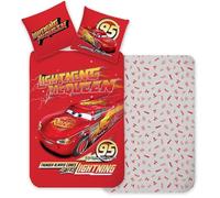 Baby Bed Linen Cars Lightning McQueen 100 x 135 cm + Pillow 40 x 60 cm Boy | Reversible bed linen, 100% cotton, Oeko-Tex, Rust-eze Blitz racing flags, reversible pillow, gift birth