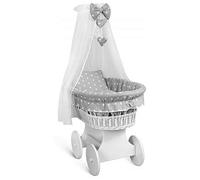 BABY BEDDING SET ONLY to fit MOSES BASKET WICKER CRIB PILLOW DUVET SMALL WHITE STARS ON GREY