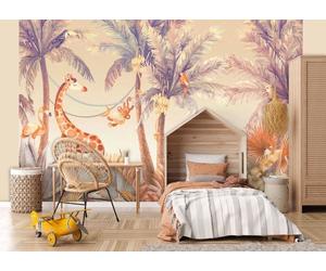 Baby bedroom wallpaper 10x7ft palms animals orange wall mural 312x219cm