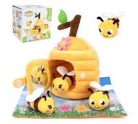 Baby Bee Toys for 6-12 Months, Soft Beehive with 5 Stuffed Bees, Crinkle, Rattle, Mirror, Babies Sensory Balls Montessori Toy, Yellow