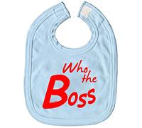 Baby Bib with German Text Funny - Who The Boss 12425 - Light Blue