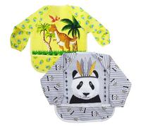 Baby Bibs for Feeding - Waterproof, Soft, Adjustable - Easy to Clean, Lightweight, Comfortable for Infants and Babies (2, dinasour-warrior panda)