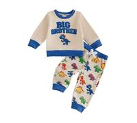Baby Big Brother Outfits Dinosaur Embroidery Sweatshirt Pants Matching Set | 2 Piece Fall Winter big bro Clothes, Long Sleeve, Crew Neck Pullover Tops, Toddler Dinosaur Clothes 6 12 18 Months 2T