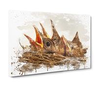 Baby Birds in the Nest No.2 V3 Canvas Print | Gallery Wrapped 30mm Frame Wall Art | 24x16 inches | Ready to Hang | Modern Bird Picture | Living Room Bedroom Lounge Office