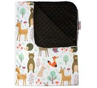 Baby Blanket - Forest Animals Bear Deer Fox Owl Rabbit with Dark Brown Minky Dot