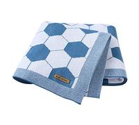 Baby Blanket Knit Toddler Blankets, Ouduo Newborn Football Print Soft Touch Swaddle Sleeping Crochet Stroller Swaddle Throw Blanket for Boys and Girls Unisex Gift Cot Car Seat (100x80cm,Blue)