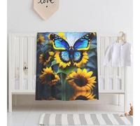 Baby Blanket, Sunflower Blue Butterfly 30 x 40 inch, Super Soft Baby Blanket, Soft and Breathable Baby Swaddle Blanket