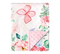 Baby Blankets for Girls Super Soft Minky Toddler Blanket 30x40 Inches, Double Layer, Dotted Backing, Floral Baby Crib Blanket for Nursery, Baby Car Seat, Pet, Pink Flower