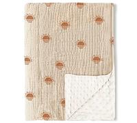 Baby Blankets for Unisex Boys Girls, Super Soft Nursery Minky Blankets with Muslin Cotton Front and Dotted Fleece Backing, Printed Bed Throws Newborn
