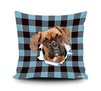 Baby Blue And Black Buffalo Plaid Check - Dog Boxer Throw Pillow Case Soft Cushion Case Funky Pillowcase For Office Sofa Chair Bench 45X45Cm