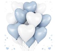 Baby Blue and White Heart Balloons, 18In Pastel Blue White Heart Balloons | Light Blue White Helium Foil Heart Shaped Balloon for Birthday Baby Shower Engagement Wedding Gender Reveal Party Decorations