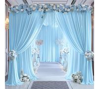 Baby Blue Backdrop Curtains for Wedding Parties, 4 Packs Blue Backdrop Drapes Wrinkle Free Polyester Wedding Backdrop for Baby Shower Birthday Photo Home Party