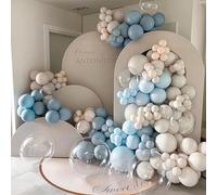 Baby Blue Balloons Arch Kit,122Pcs Dusty Baby Blue Balloons Arch Garland Kit with Sand White,Transparent Balloon for Birthday Party Decoration,Baby Shower,Graduation,Boho Wedding