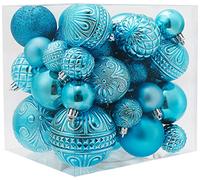 Baby Blue Christmas Tree Ornaments - 36pcs Shatterproof Set with 6 Styles in 3 Sizes (Small, Medium, Large)