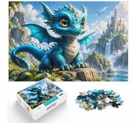 Baby Blue Dragon Castle Waterfall Jigsaw Puzzle for Adults, 300 Pieces | Christmas gift for puzzle lovers with tabletop activity for adults at home.