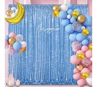 Baby Blue Glitter Sequin Backdrop Curtains 2 Pcs 5FTx10FT Baby Shower Party Backdrop for Boy Gorgeous Photography Fabric Drapes