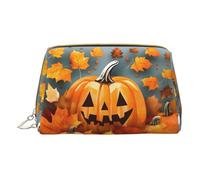 Baby Blue Heart Print Cosmetic Bags,Leather Makeup Bag Small For Purse,Cosmetic Pouch,Toiletry Clutch For Women Travel, Autumn Leaves Thanksgiving Day Pumpkin, One Size