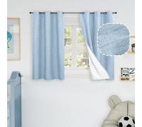 Baby Blue Linen Blackout Curtains for Nursery 40 Inch Length 2 Panels, Short Thermal Insulated Boho Total Black Out Noise Reducing Small Window Curtains for Kids Bedroom, Each 38 Inch Wide