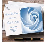 Baby Blue Pale Rose Personalised Wedding Save The Date Cards