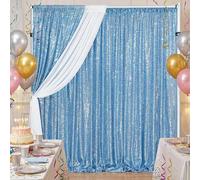 Baby Blue Sequin Backdrop Curtains 2 Pcs 3.3ftx8ft Sparkle Backdrop Fabric