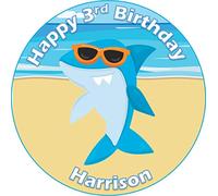 Baby Blue Shark Sea Background Round Circle Cake Edible Icing or Wafer Topper 7.5 inch Personalised (Icing)