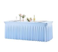 Baby Blue Spandex Tablecloths for Rectangle Tables 6 Foot Light Blue Stretch Table Cloth Rectangle 6ft Elastic Fitted Table Cover with Skirt for Wedding Baby Shower Boy Birthday Party Banquet Buffet