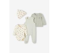 Baby bodysuit, dungarees, hat and cardigan set aqua green