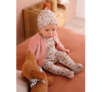 Baby bodysuit, dungarees, hat and cardigan set rose