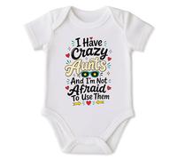 Baby Bodysuit Funny Aunts Design Short Sleeve Soft Cotton Romper with Playful Typography Hearts Sunglasses - Newborn outfit for proud parents grandparents family keepsake - Boys