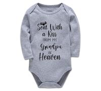 Baby Bodysuit,Sent with A Kiss from My Grandpa in Heaven-Newborn Infant Creeper,Grey Long Sleeve 0-3 Months