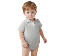 Baby Bodysuits Casual Summer Outfit with Basic Solid Color Short Sleeve Polo Shirt Romper for Beach School Party Toddler 3-24 Months(Grey, 6-9 Months)