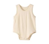 Baby Bodysuits Newborn Vests Cotton Short Sleeved Newborn Bodysuit, Baby Sleeveless Snap Bodysuit Soft Cotton Baby Grow Sleepsuit Baby Vests (Beige, 0-3 Months)