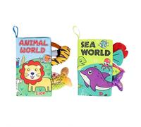 Baby Books Toys,Soft Cloth Books Baby Bath Book,Touch and Feel Crinkle Cloth Book for Infant Babys 0-3-6-12-18,Early Development Interactive Stroller Soft Toys (Jungle + Ocean)