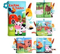 Baby Books Toys, Soft Crinkle Books with Animals Tail Activity Toddler, Touch and Feel Crinkle Cloth Books for Babies, from 0 3 6 Months Quiet Book Gift for Boys Girls