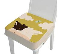 Baby Booster Seat Cushion Square, Fansu Cartoon Printed Toddler Kid Dismountable Heightening Dining Chairs Pad Washable Thick Highchair Booster Cushion Mat with Straps (Cow,15.7x15.7x3.9 in)