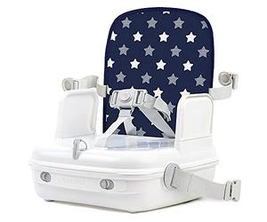 Baby Booster Seat for Dining Table by Benbat. Portable, Washable Infant Feeding Booster Seat. Easy Folding & Adjustable Safety Harness (Navy Stars)