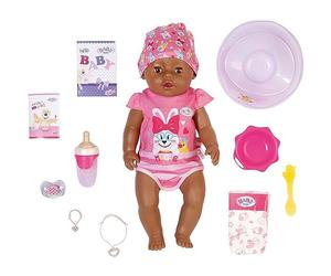 BABY born 827970 43cm w Dummy-Realistic Doll with Lifelike Functions-Soft to The Touch, Flexible Body-Eats, Sleeps, Cries & Uses The Potty-11 Accessories-Pink, Magic Girl Brown Eyes