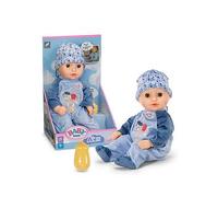 BABY born Alex with blue romper, soft 36cm tall baby doll with fabric body and sleeping eyes in ottle