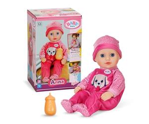 BABY born Anna - Baby doll with pink romper & bottle - Size 36 cm - With soft body & sleeping eyes - Suitable for children from 1 year