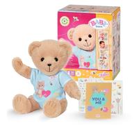 BABY born bear - Soft teddy bear with movable arms & legs - Cuddly toy with blue romper & in ccessories - Suitable for children aged 0+